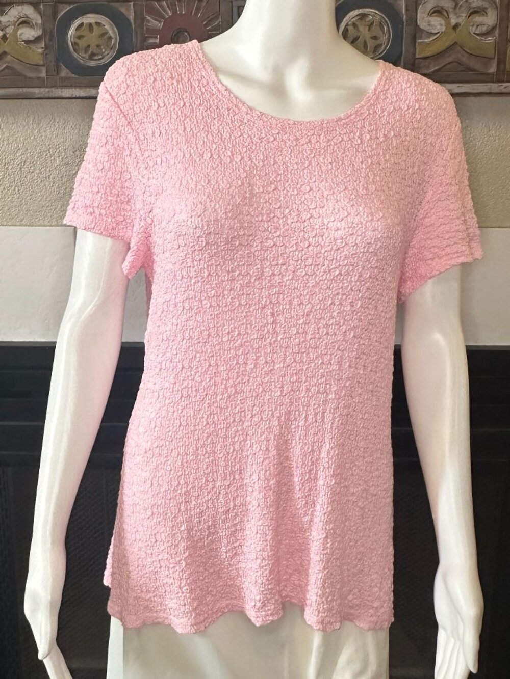 Croft & Barrow Stretch TEXTURED Spring Pink Short Sleeve Top LARGE Blouse NWT